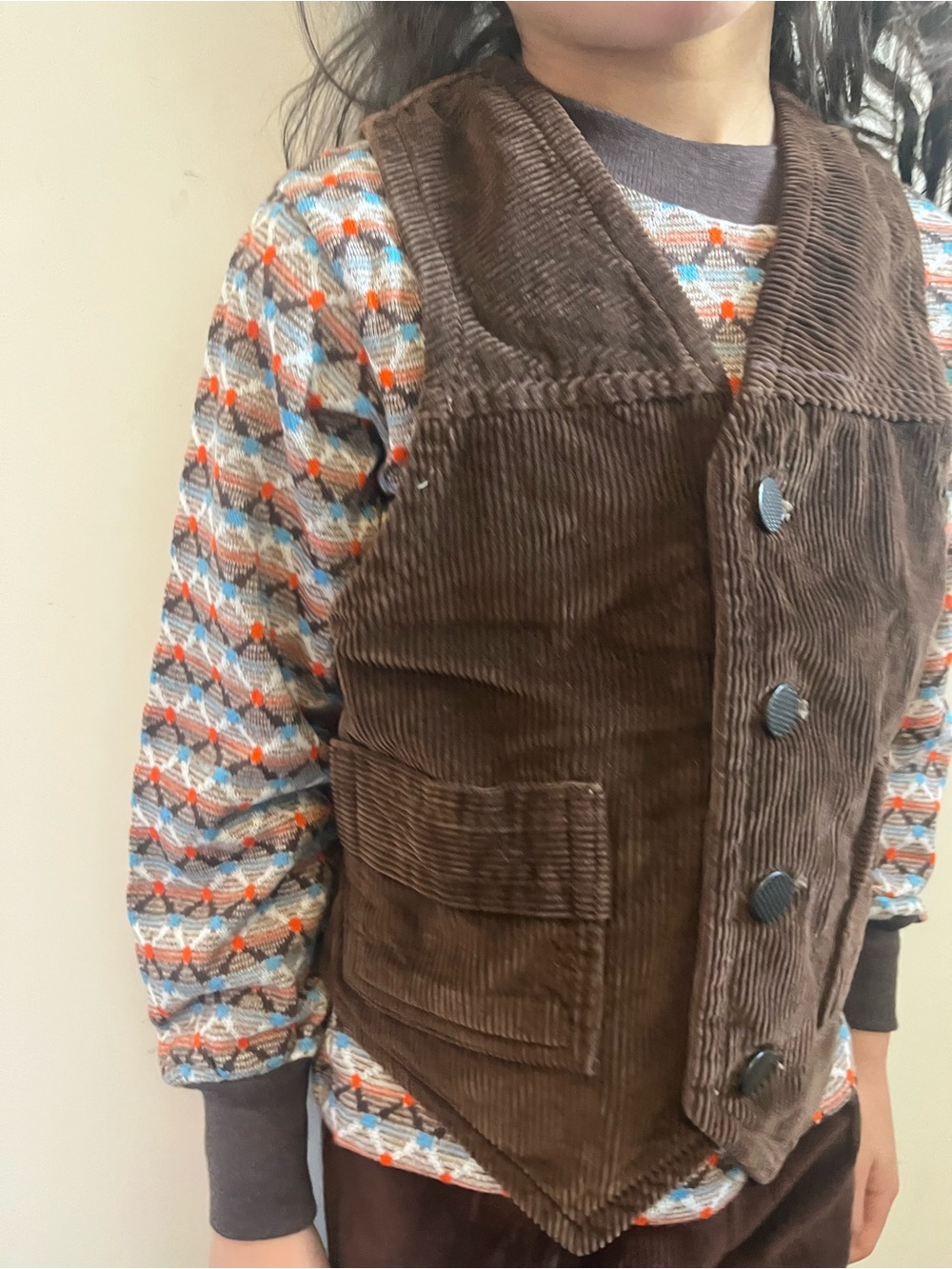 Vintage Kids Brown Corduroy Vest with Pockets